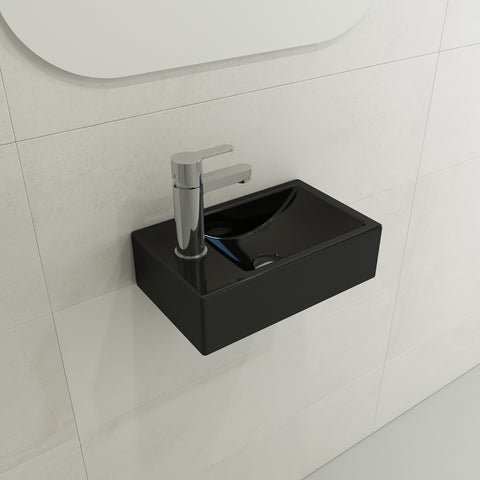 BOCCHI Milano Small 15" Rectangle Wallmount Fireclay Bathroom Sink, Black, Single Faucet Hole, 1418-005-0126