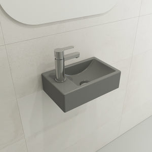 Alternate Image for BOCCHI Milano Small 15" Rectangle Wallmount Fireclay Bathroom Sink, Matte Gray, Single Faucet Hole, 1418-006-0126