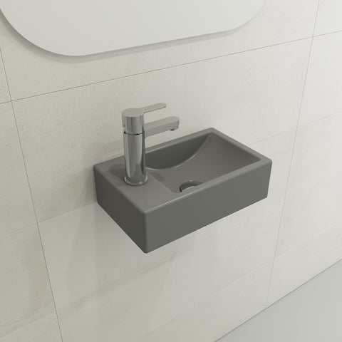 BOCCHI Milano Small 15" Rectangle Wallmount Fireclay Bathroom Sink, Matte Gray, Single Faucet Hole, 1418-006-0126
