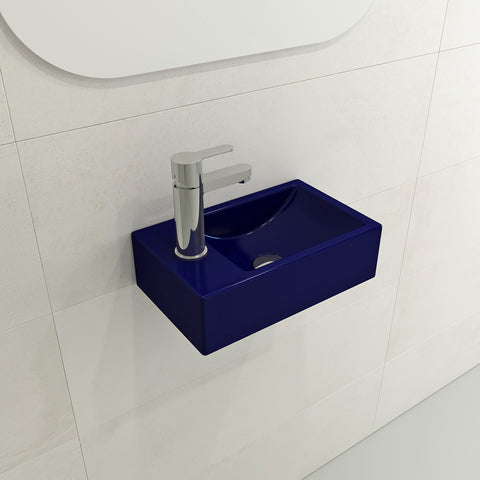 BOCCHI Milano Small 15" Rectangle Wallmount Fireclay Bathroom Sink, Sapphire Blue, Single Faucet Hole, 1418-010-0126
