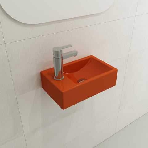 BOCCHI Milano Small 15" Rectangle Wallmount Fireclay Bathroom Sink, Orange, Single Faucet Hole, 1418-012-0126