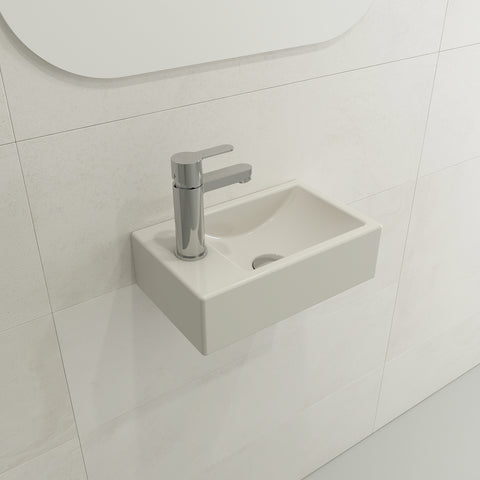 BOCCHI Milano Small 15" Rectangle Wallmount Fireclay Bathroom Sink, Biscuit, Single Faucet Hole, 1418-014-0126