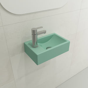 Alternate Image for BOCCHI Milano 15" Small Rectangle Wallmount Fireclay Bathroom Sink, Matte Mint Green, Single Faucet Hole, 1418-033-0126