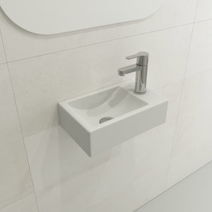 Alternate Image for BOCCHI Milano Small 15" Rectangle Wallmount Fireclay Bathroom Sink, Matte White, Single Faucet Hole, 1419-002-0126