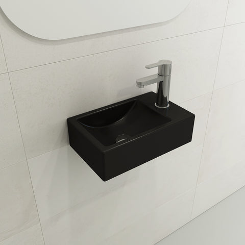 BOCCHI Milano Small 15" Rectangle Wallmount Fireclay Bathroom Sink, Matte Black, Single Faucet Hole, 1419-004-0126
