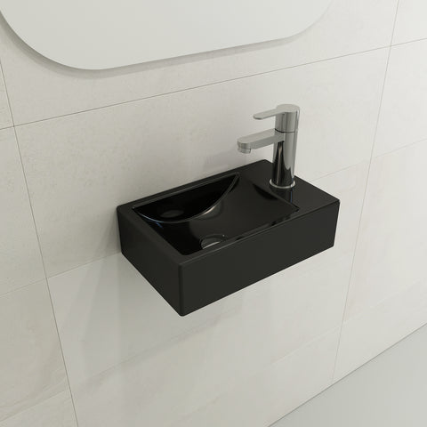 BOCCHI Milano Small 15" Rectangle Wallmount Fireclay Bathroom Sink, Black, Single Faucet Hole, 1419-005-0126