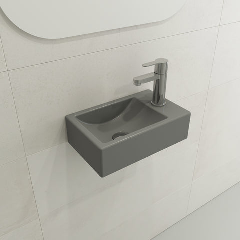 BOCCHI Milano Small 15" Rectangle Wallmount Fireclay Bathroom Sink, Matte Gray, Single Faucet Hole, 1419-006-0126