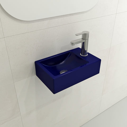BOCCHI Milano Small 15" Rectangle Wallmount Fireclay Bathroom Sink, Sapphire Blue, Single Faucet Hole, 1419-010-0126
