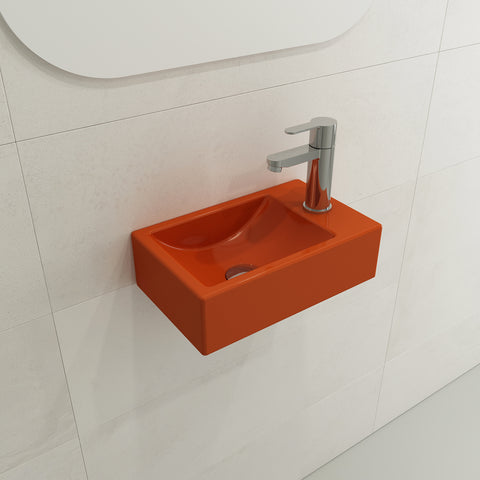BOCCHI Milano Small 15" Rectangle Wallmount Fireclay Bathroom Sink, Orange, Single Faucet Hole, 1419-012-0126