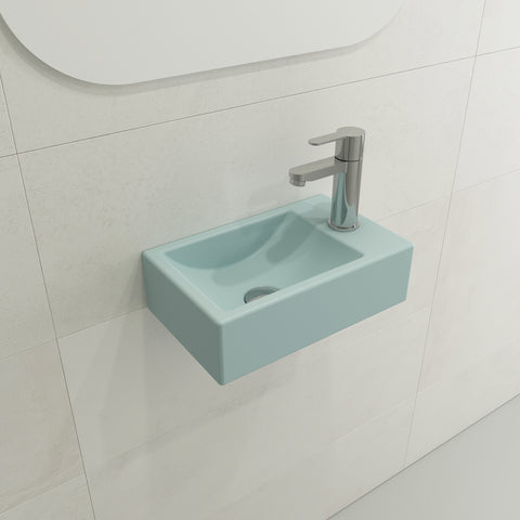 BOCCHI Milano Small 15" Rectangle Wallmount Fireclay Bathroom Sink, Matte Ice Blue, Single Faucet Hole, 1419-029-0126
