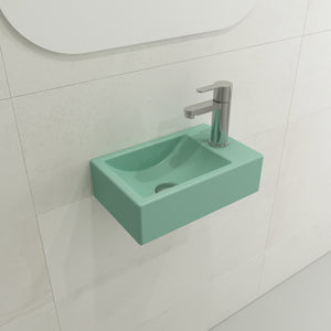 Alternate Image for BOCCHI Milano Small 15" Rectangle Wallmount Fireclay Bathroom Sink, Matte Mint Green, Single Faucet Hole, 1419-033-0126