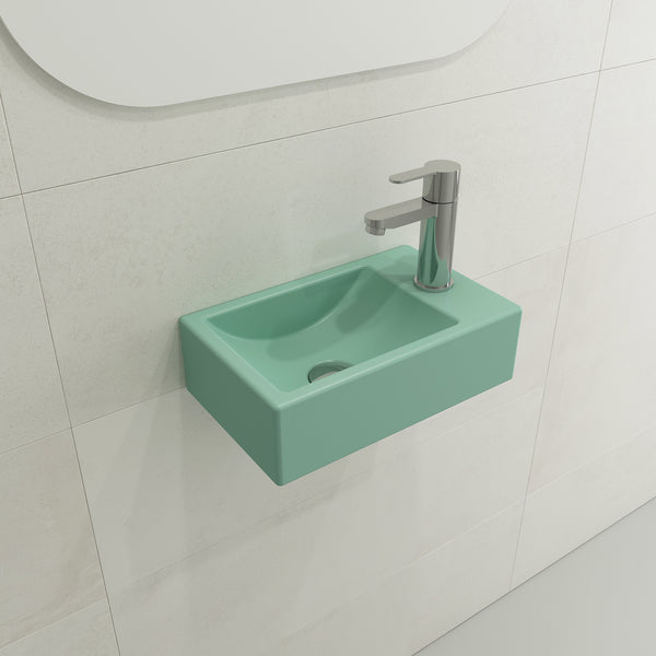 BOCCHI Milano Small 15" Rectangle Wallmount Fireclay Bathroom Sink, Matte Mint Green, Single Faucet Hole, 1419-033-0126