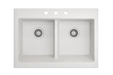 BOCCHI Nuova 34" Fireclay Farmhouse Sink Kit with Faucet and Accessories, 50/50 Double Bowl, White (sink) / Chrome (faucet), 1501-001-2020CH