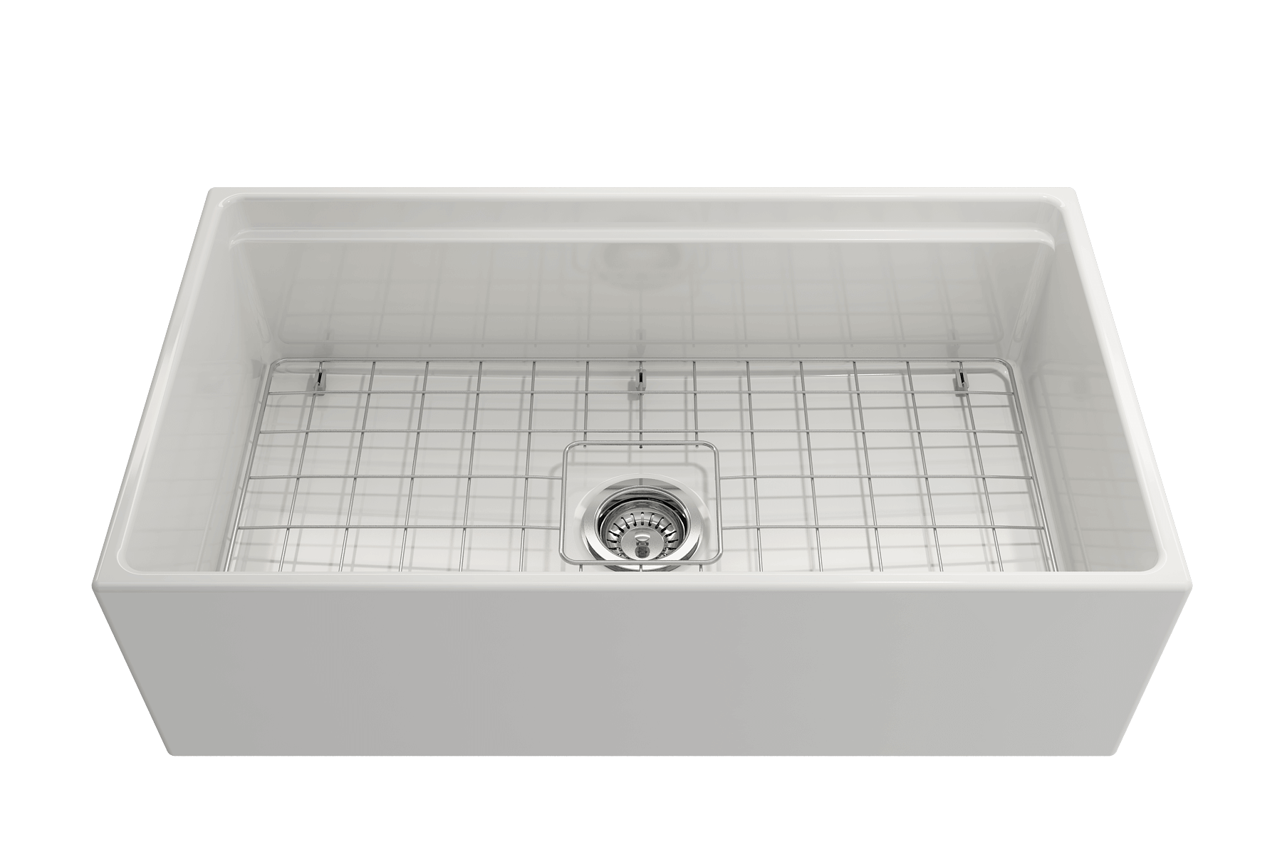 BOCCHI Contempo 33" Fireclay Workstation Farmhouse Sink Kit with Faucet and Accessories, White (sink) / Stainless Steel (faucet), 1504-001-2020SS