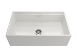 BOCCHI Contempo 33" Fireclay Workstation Farmhouse Sink Kit with Faucet and Accessories, White (sink) / Stainless Steel (faucet), 1504-001-2020SS