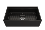 BOCCHI Contempo 33" Fireclay Workstation Farmhouse Sink Kit with Faucet and Accessories, Matte Black (sink) / Matte Black (faucet), 1504-004-2020MB