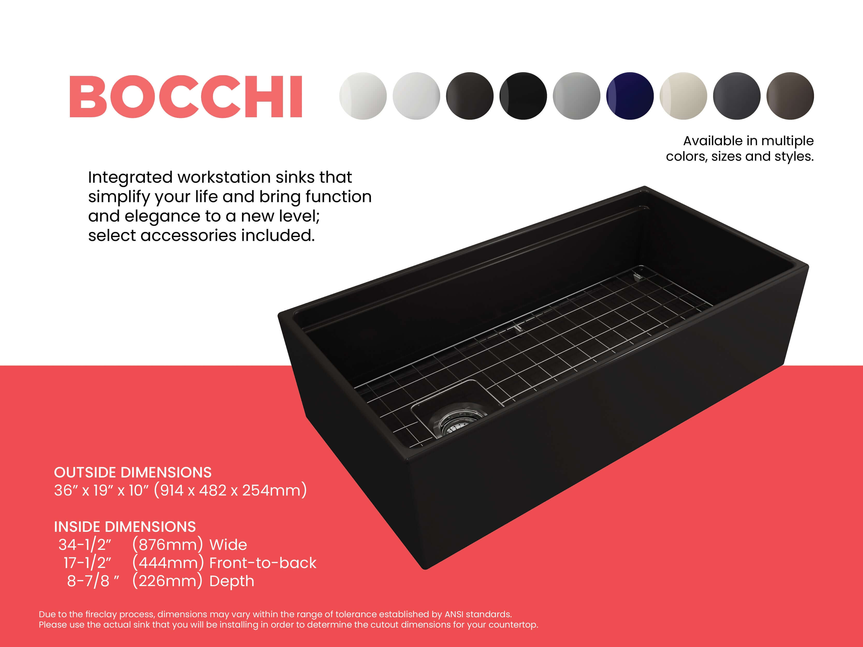 BOCCHI Contempo 36" Fireclay Workstation Farmhouse Sink Kit with Faucet and Accessories, Matte Black (sink) / Matte Black (faucet), 1505-004-2020MB