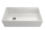 BOCCHI Contempo 36" Fireclay Workstation Farmhouse Sink Kit with Faucet and Accessories, White (sink) / Chrome (faucet), 1505-001-2020CH