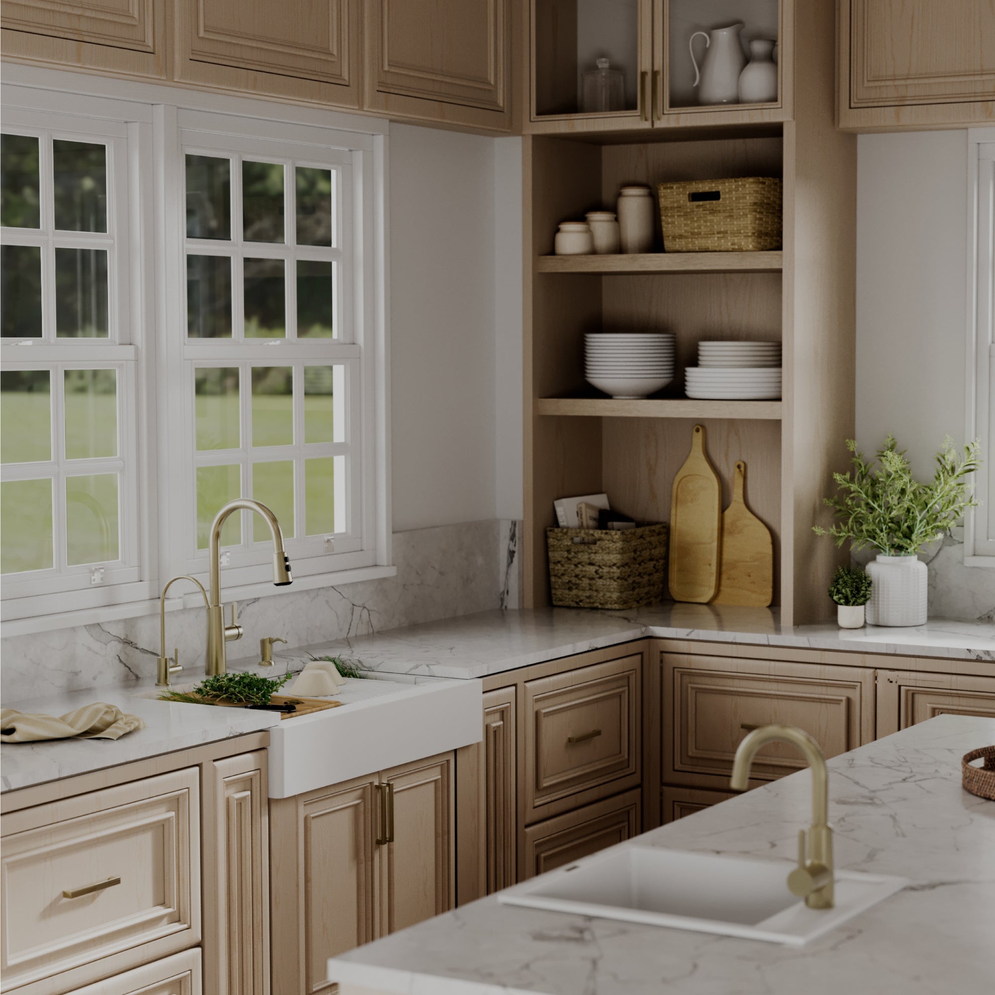 Karran 34 quartz composite retrofit workstation farmhouse sink white lifestyle image