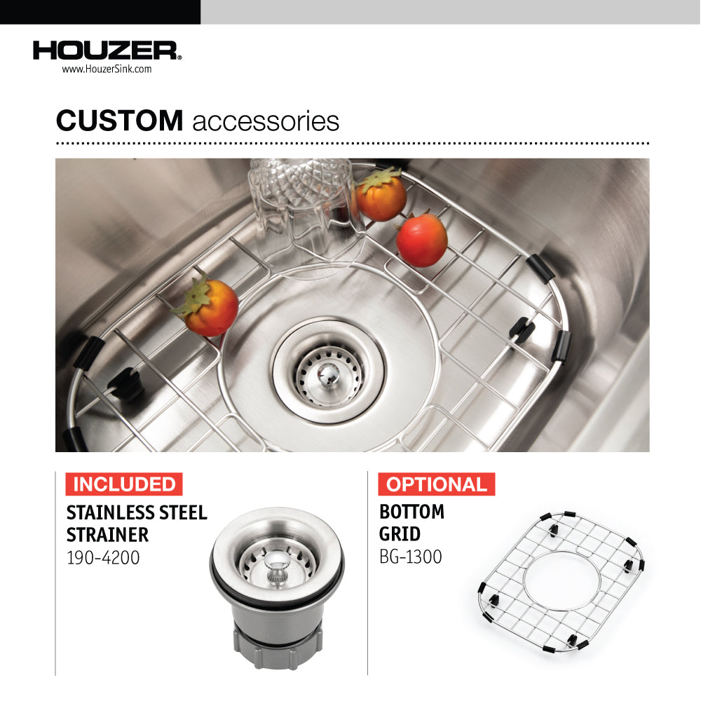Houzer Hospitality 15" Stainless Steel Drop-in Topmount 2-hole Single Bowl Bar Sink with Strainer - 23 Gauge, 1515-6BS-C