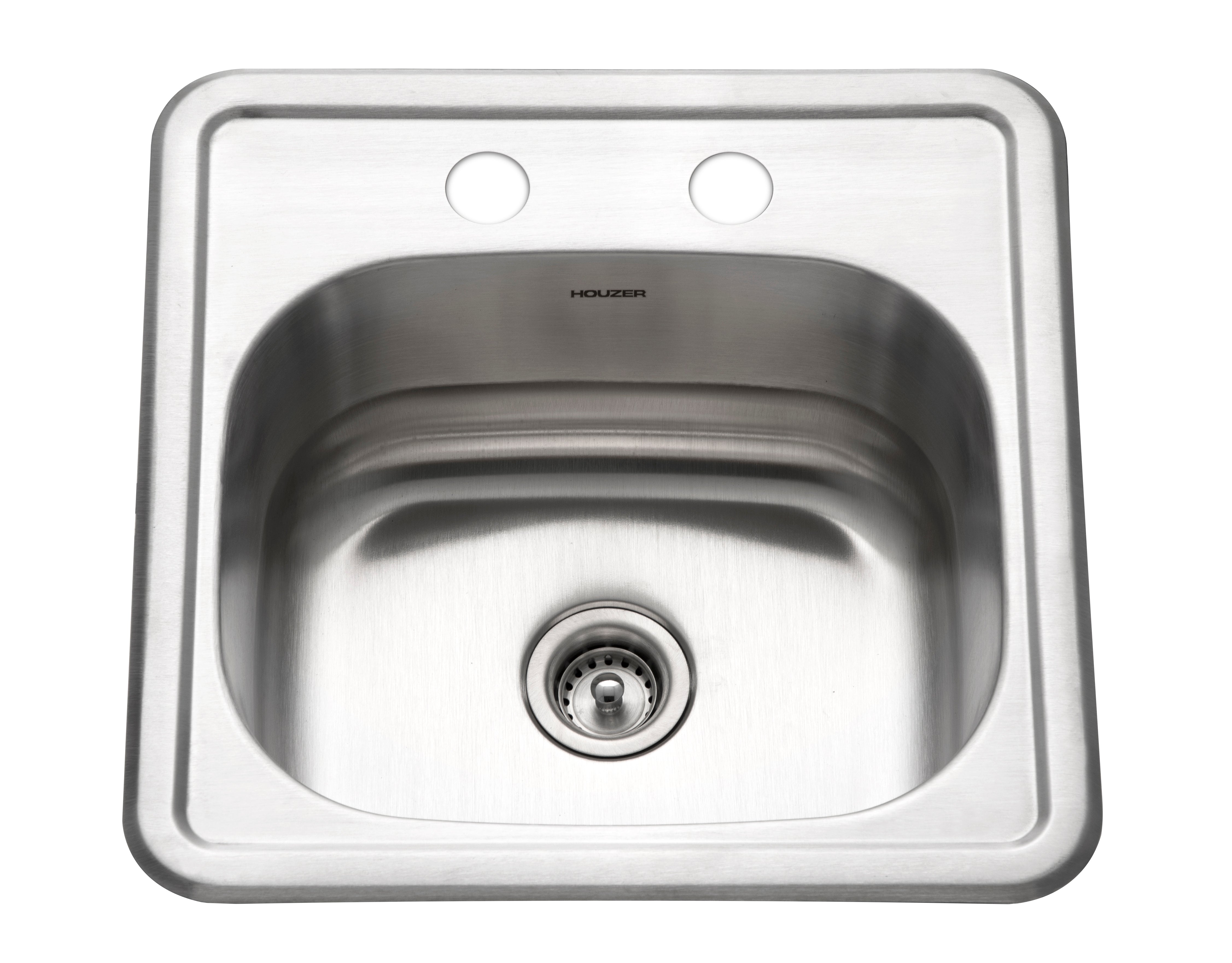 Houzer Hospitality 15" Stainless Steel Drop-in Topmount 2-hole Single Bowl Bar Sink with Strainer - 23 Gauge, 1515-6BS-C