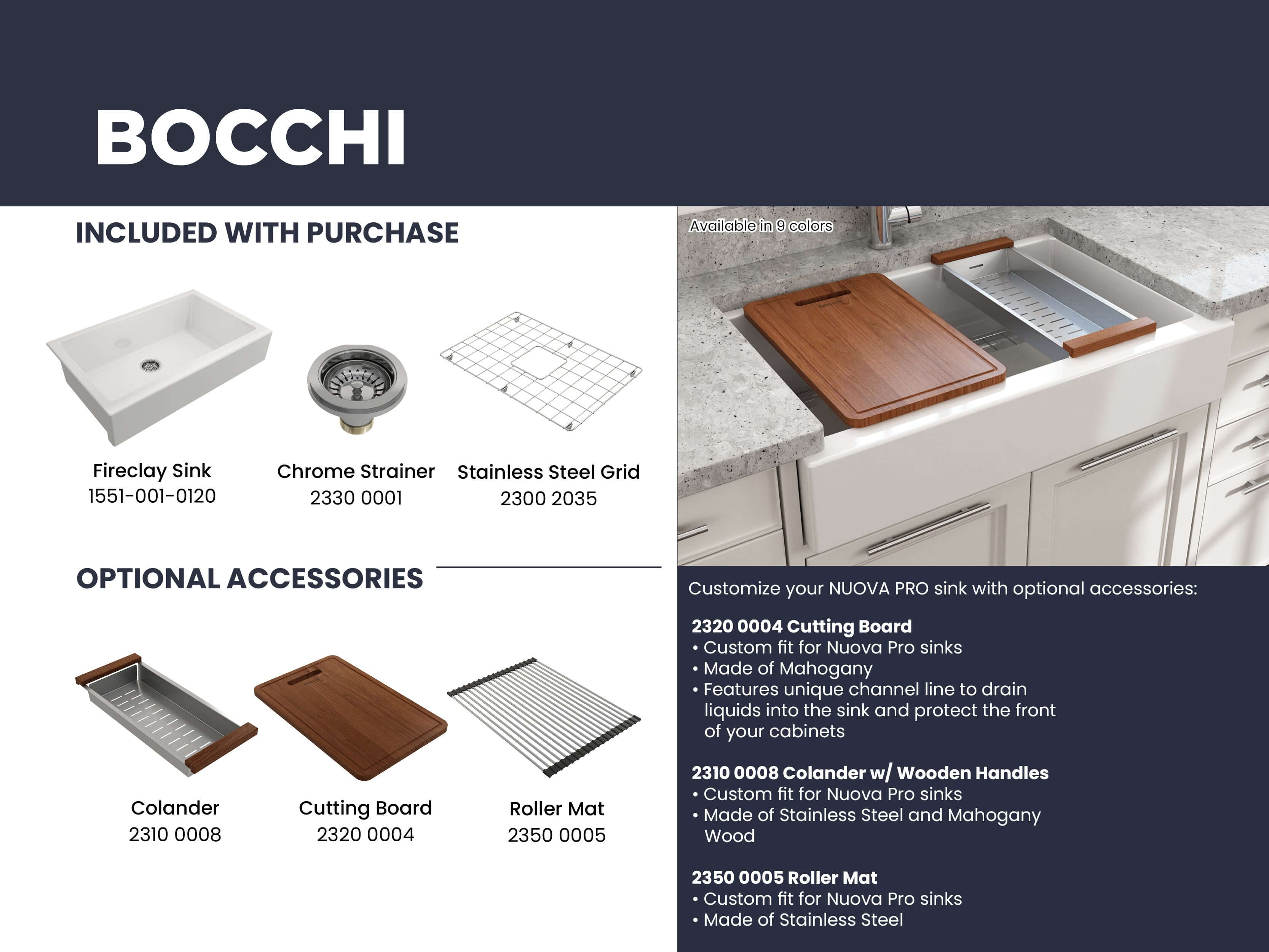BOCCHI Nuova 34" Fireclay Retrofit Farmhouse Sink with Accessories, Sapphire Blue, 1551-010-0120
