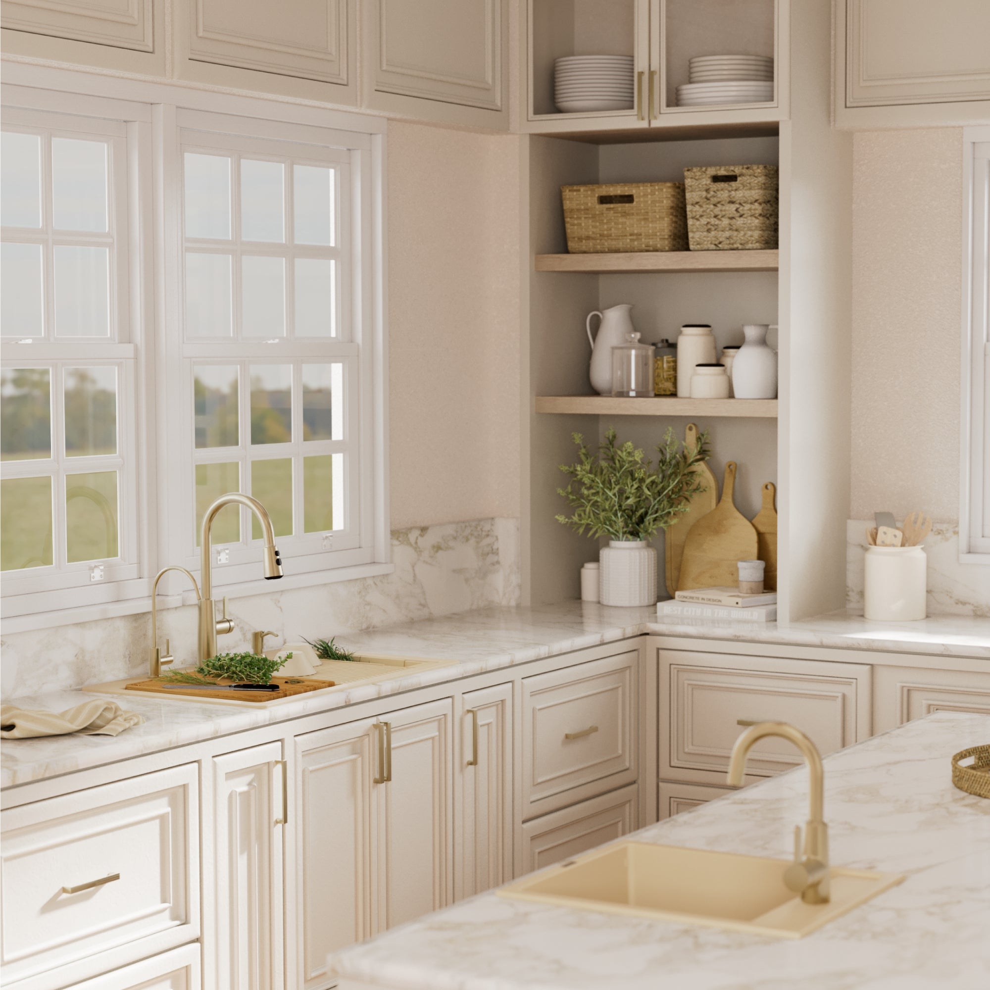 Karran 33 quartz composite workstation kitchen sink bisque lifestyle image