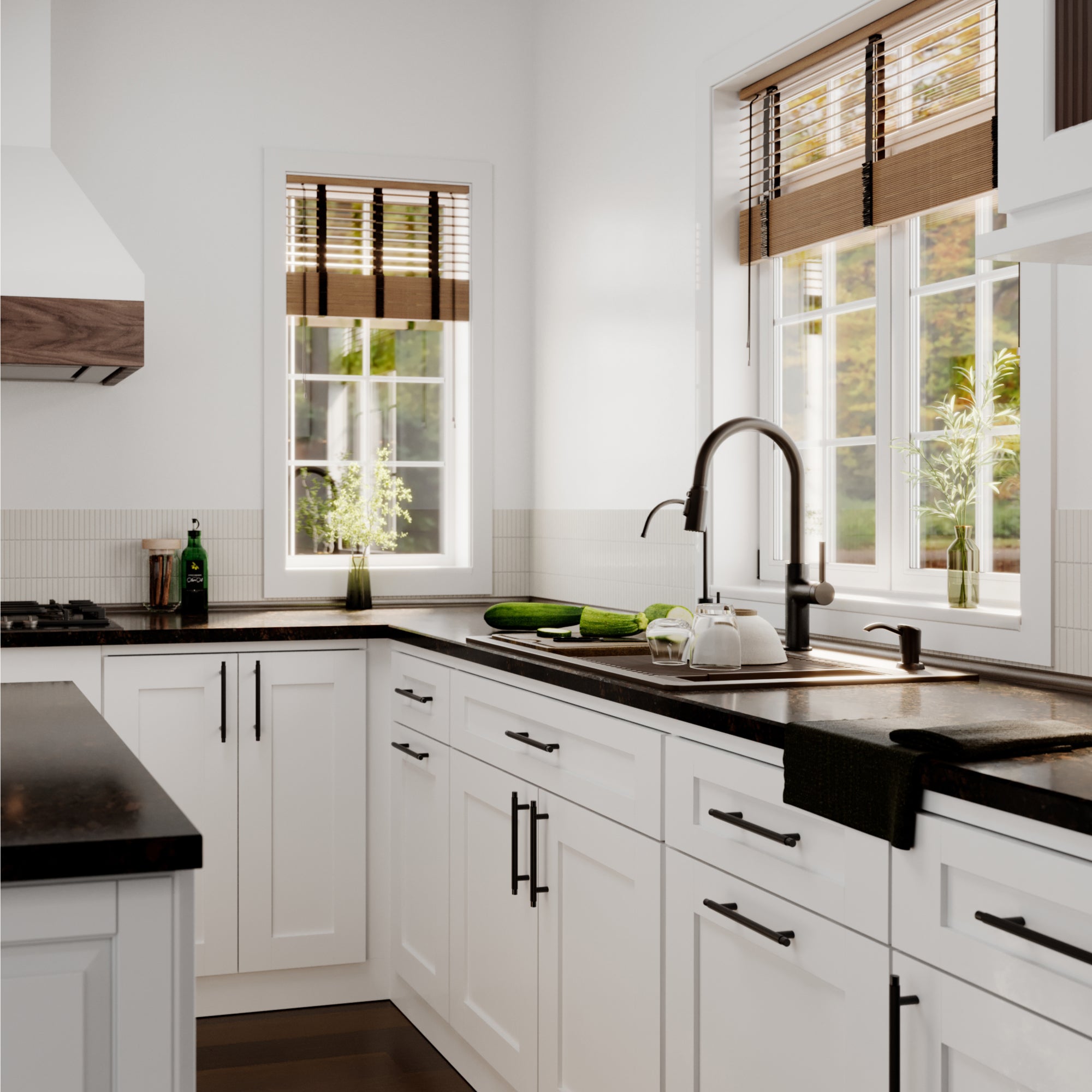Karran 33 quartz composite workstation kitchen sink brown lifestyle image