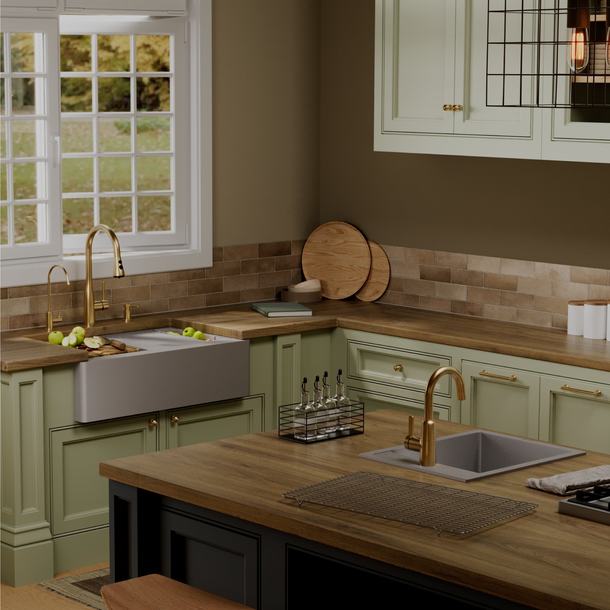 Karran 34 quartz composite workstation farmhouse sink grey lifestyle image