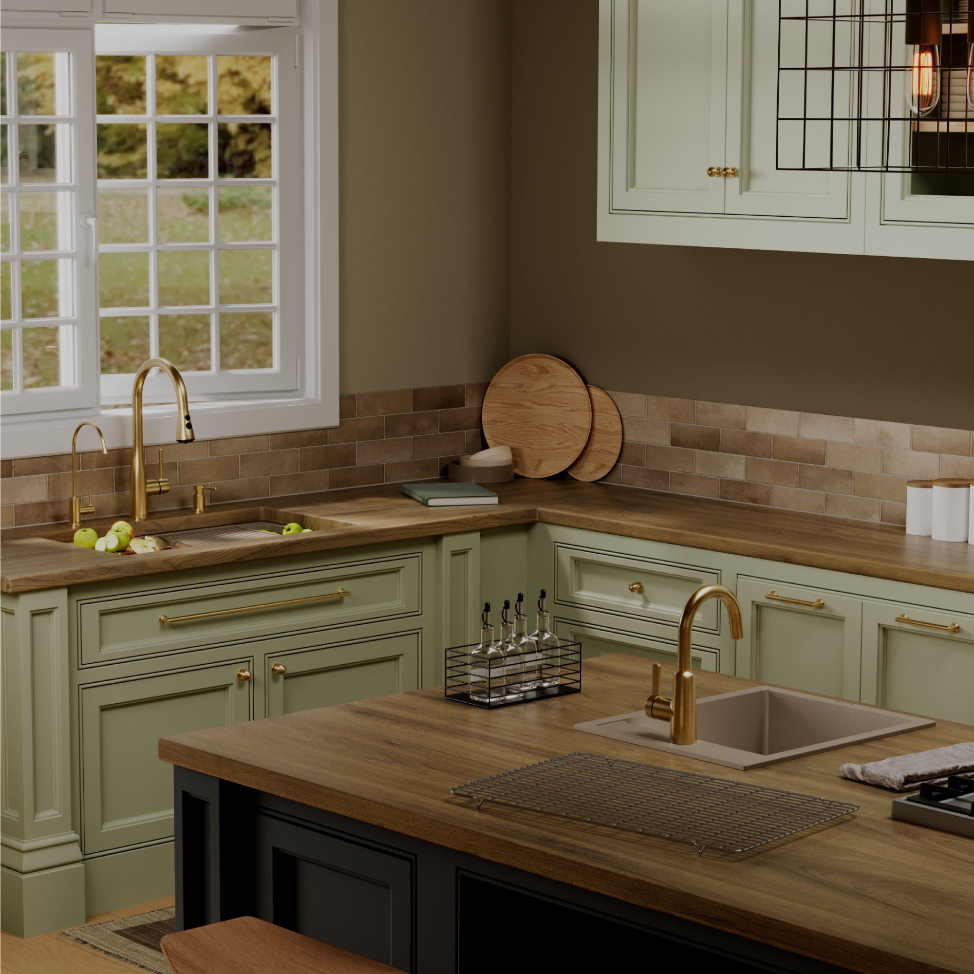Karran 32 quartz composite workstation kitchen sink concrete lifestyle image