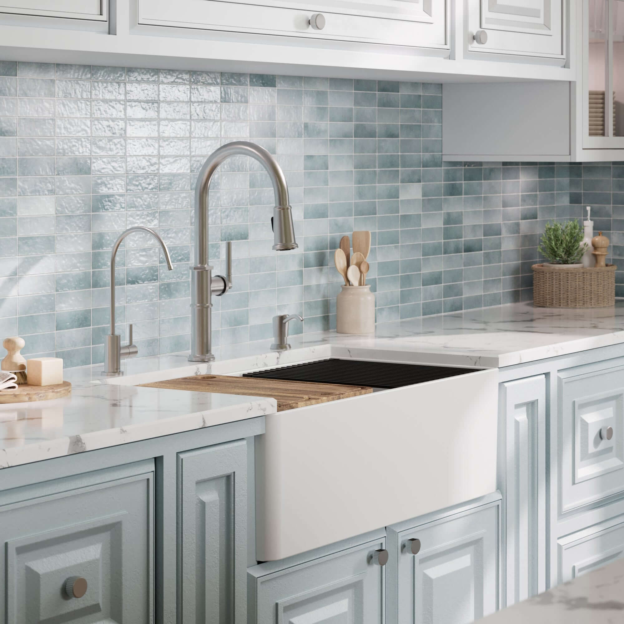 Alternative View of Karran Fireclay 30" Fireclay Workstation Farmhouse Sink with Accessories, White, FCWSF30SBWH-PK1