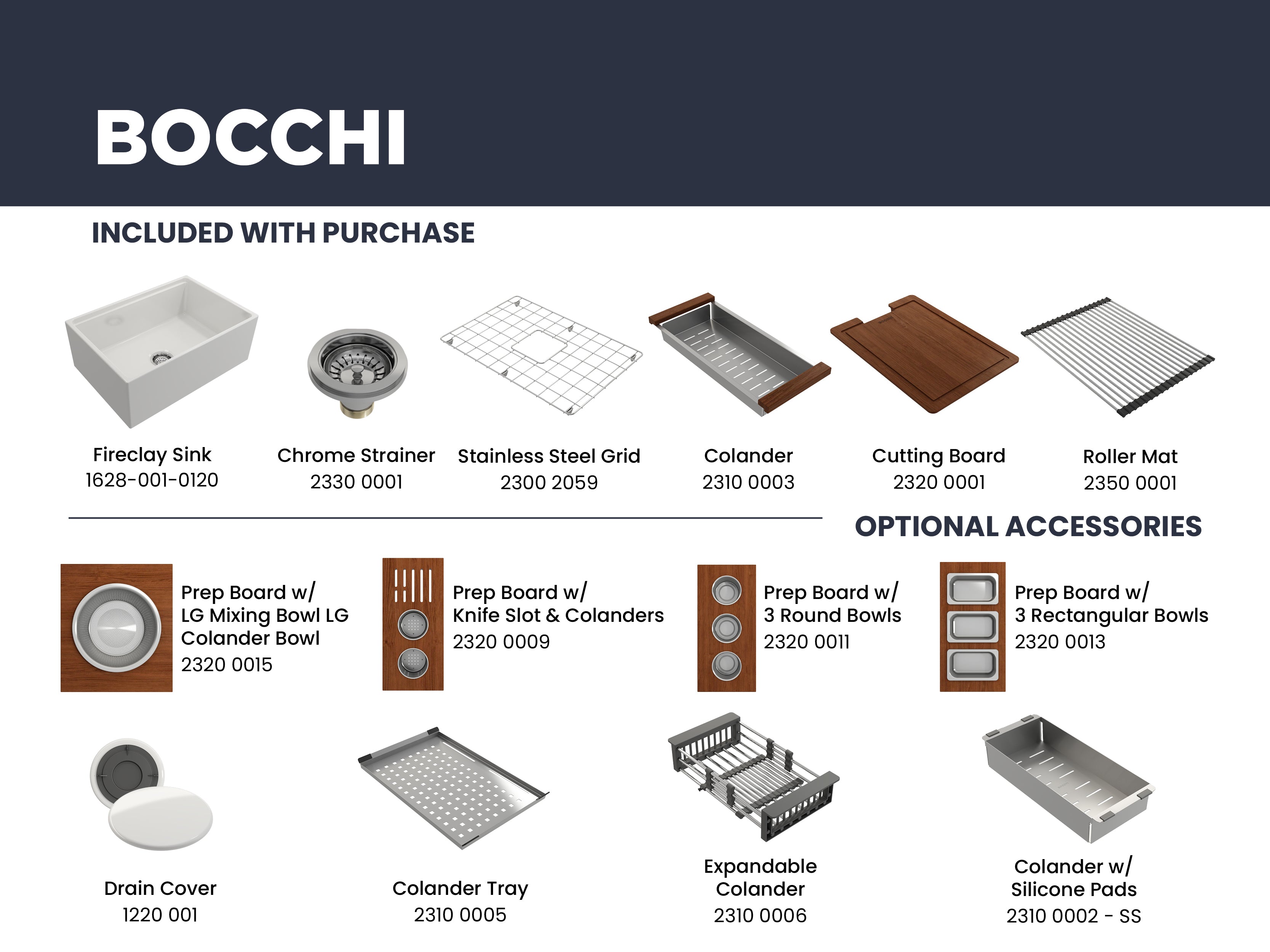 BOCCHI Contempo 27" Fireclay Workstation Farmhouse Sink Kit with Accessories, White, 1628-001-0120