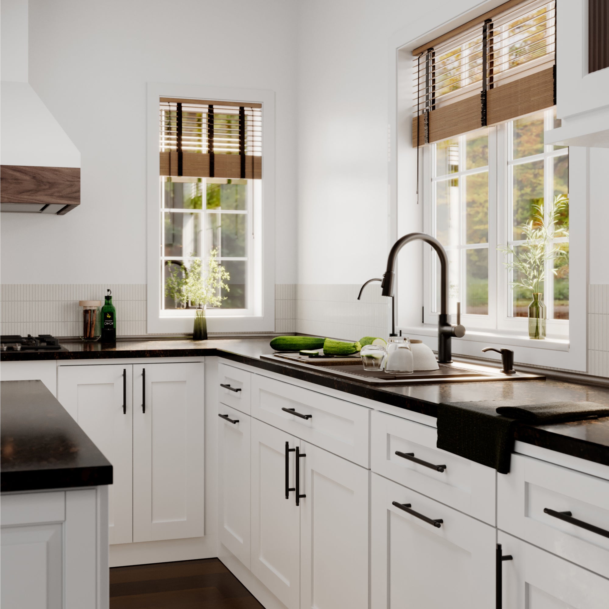 Karran 33 quartz composite workstation kitchen sink 50/50 double bowl brown lifestyle image