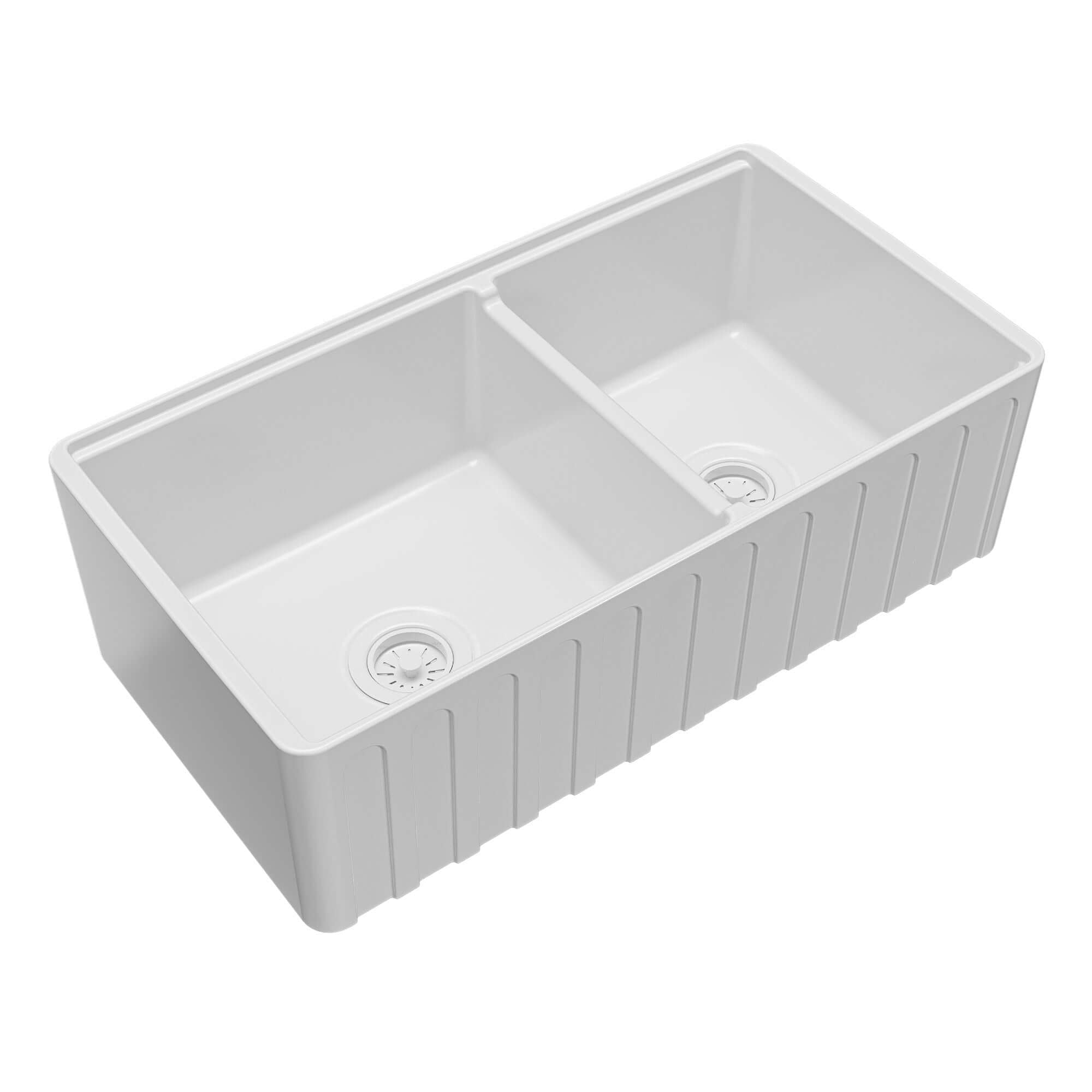 Alternative View of Karran Fireclay 33" Fireclay Workstation Farmhouse Sink with Accessories, 60/40 Double Bowl, White, FCWSF33DBWH-PK1