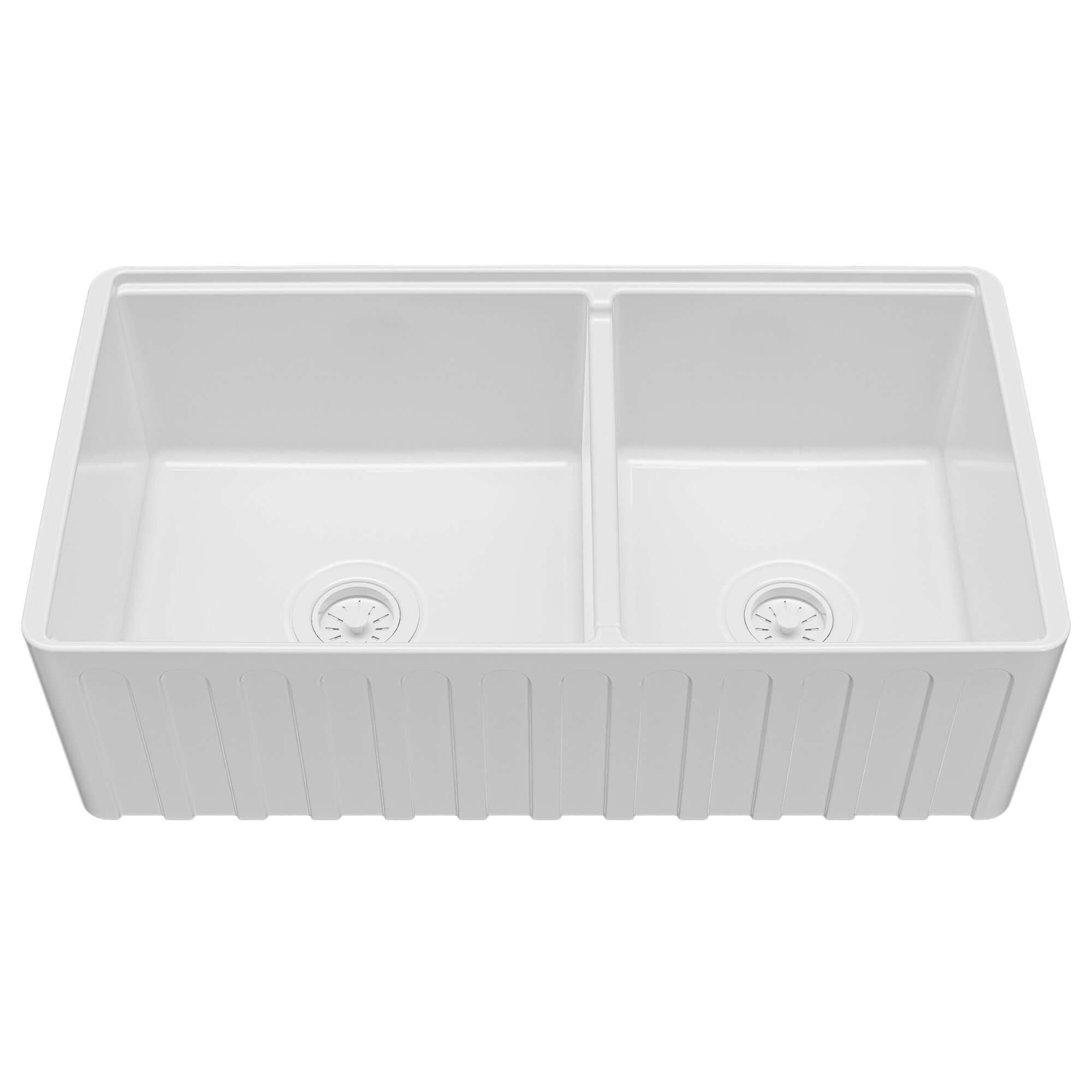 Alternative View of Karran Fireclay 33" Fireclay Workstation Farmhouse Sink with Accessories, 60/40 Double Bowl, White, FCWSF33DBWH-PK1