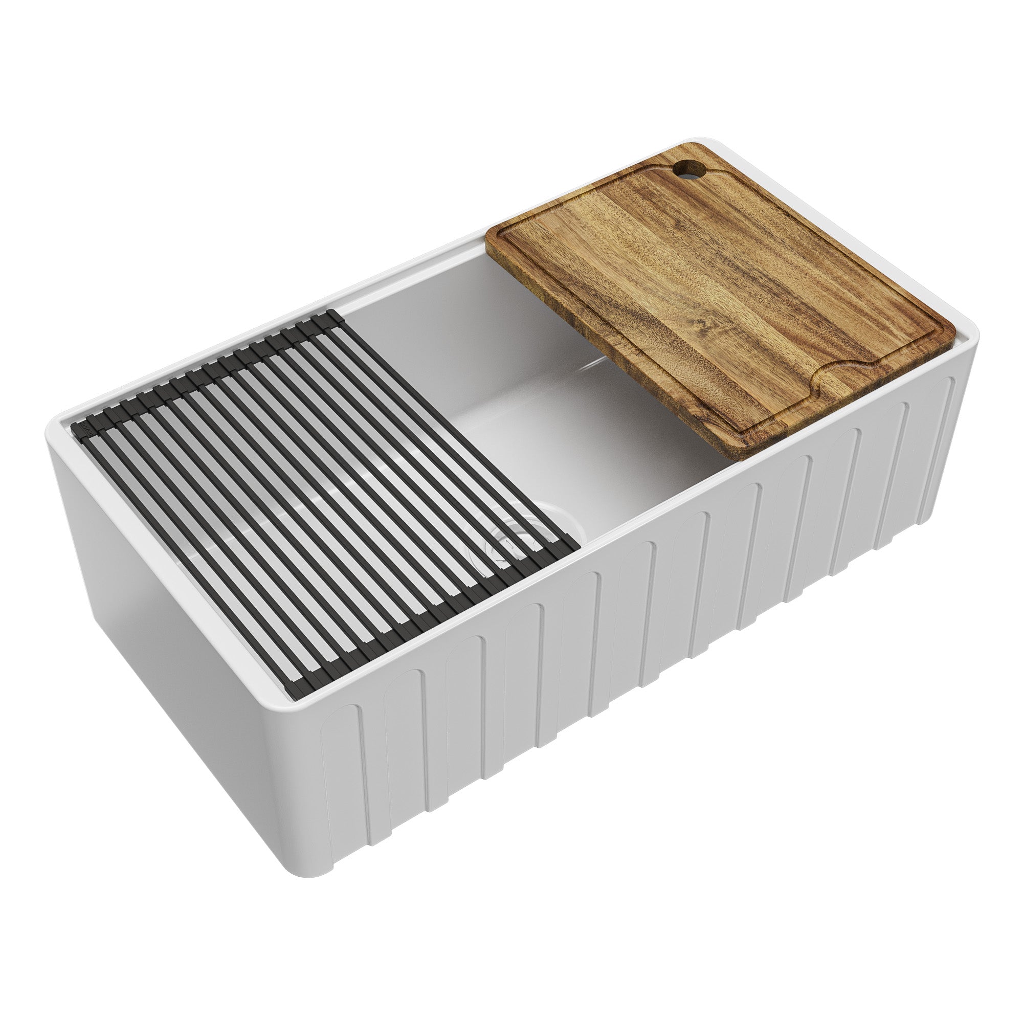 Alternative View of Karran Fireclay 33" Fireclay Workstation Farmhouse Sink with Accessories, White, FCWSF33SBWH-PK1