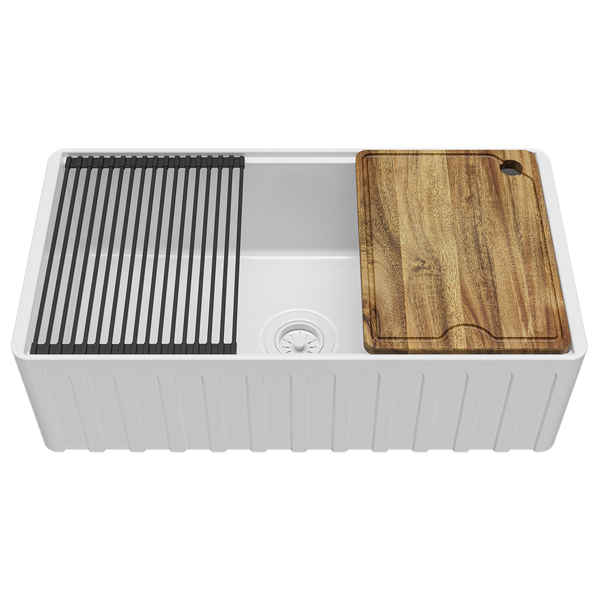 Alternative View of Karran Fireclay 33" Fireclay Workstation Farmhouse Sink with Accessories, White, FCWSF33SBWH-PK1