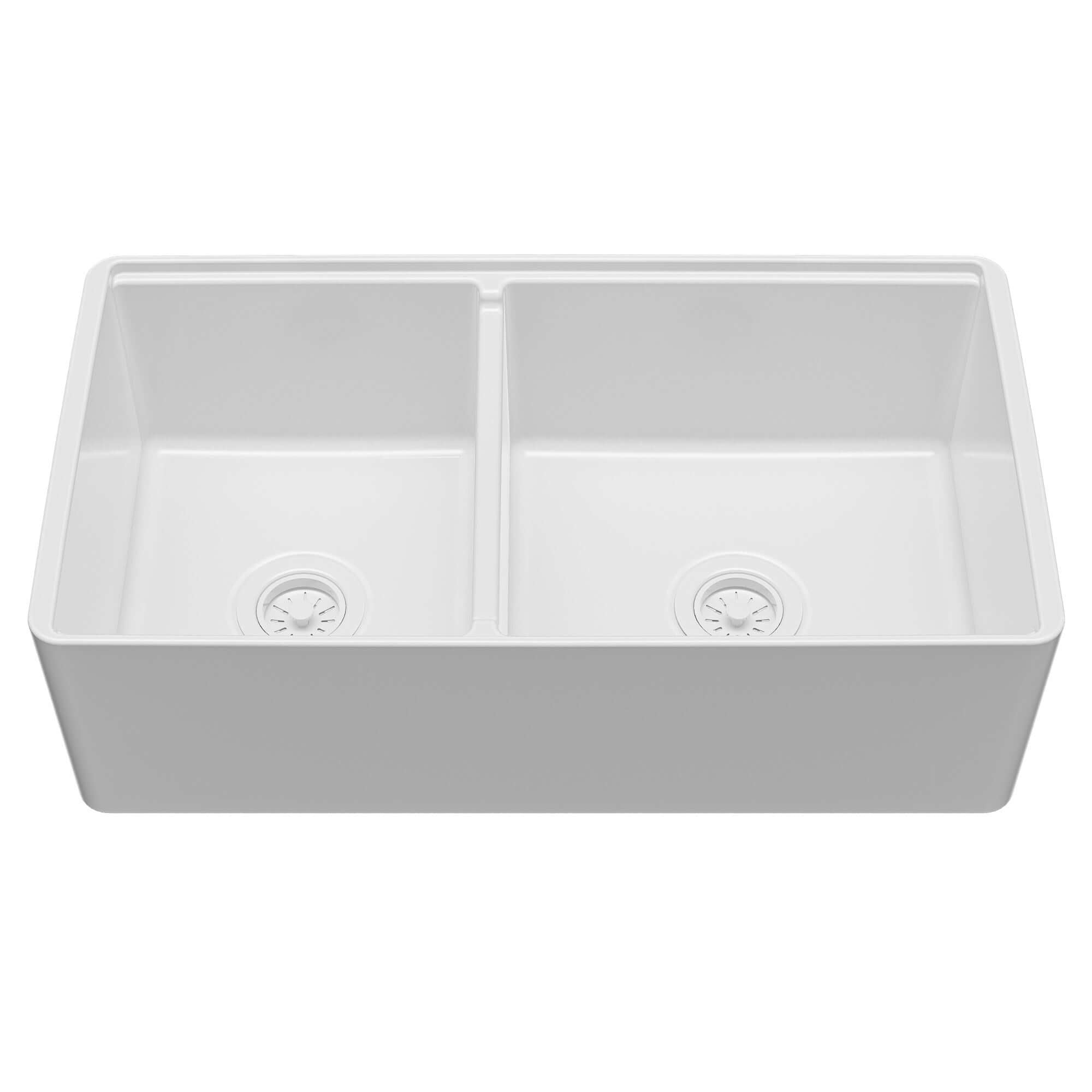 Alternative View of Karran Fireclay 33" Fireclay Workstation Farmhouse Sink with Accessories, 60/40 Double Bowl, White, FCWSF33DBWH-PK1