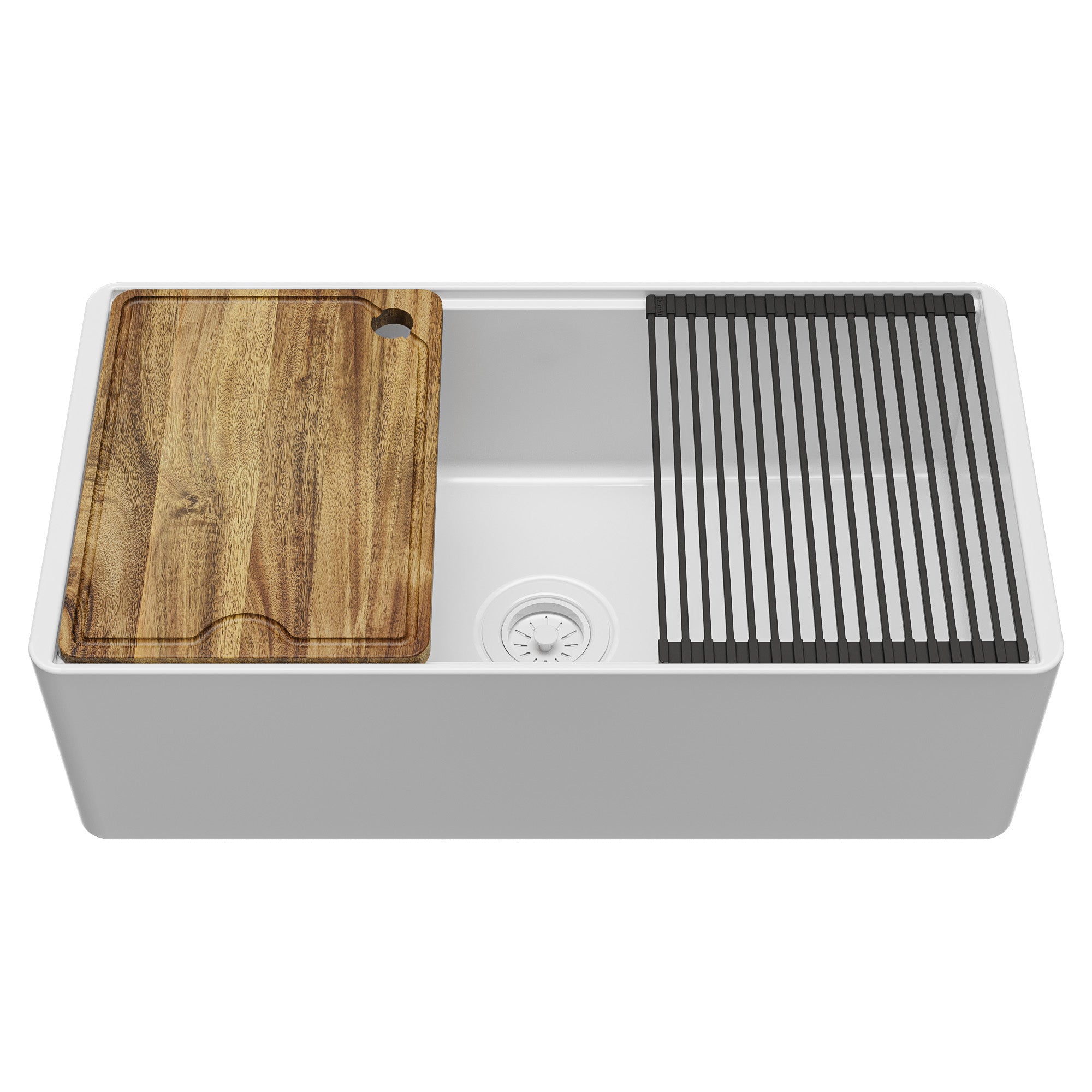 Alternative View of Karran Fireclay 33" Fireclay Workstation Farmhouse Sink with Accessories, White, FCWSF33SBWH-PK1