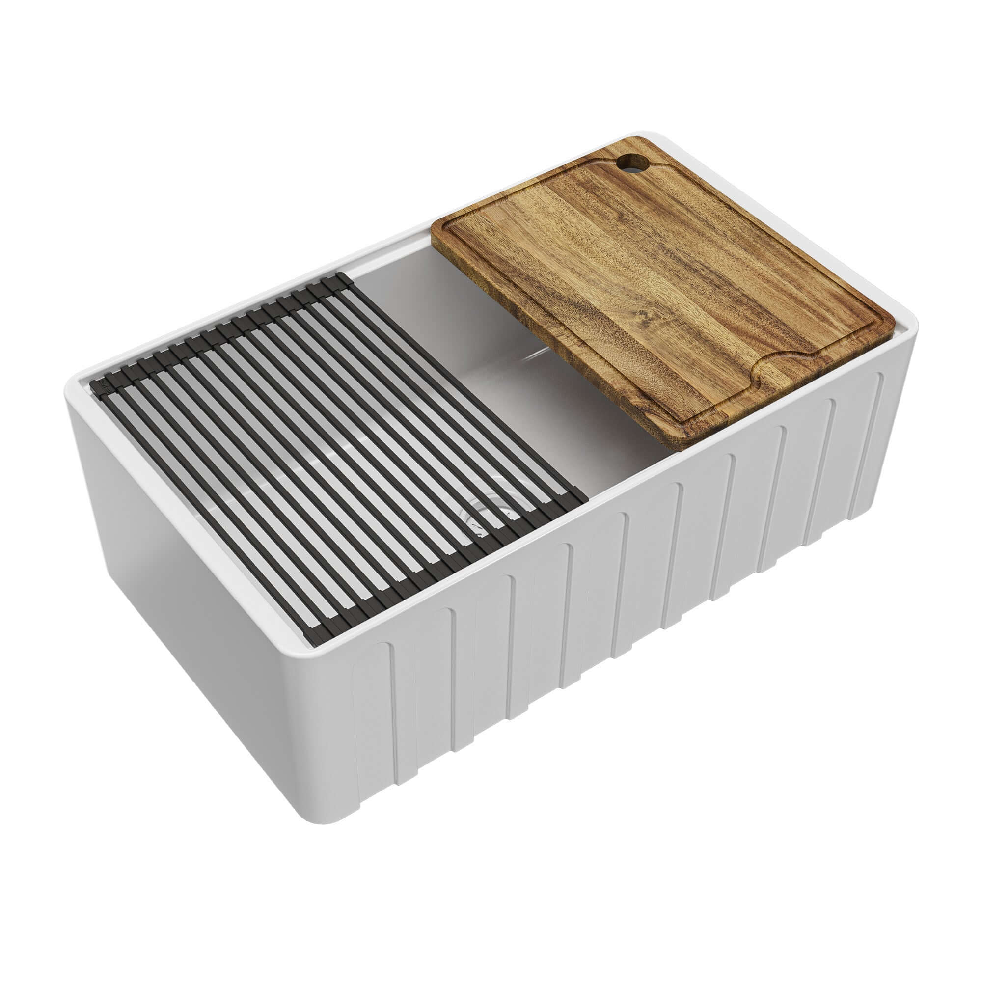 Alternative View of Karran Fireclay 30" Fireclay Workstation Farmhouse Sink with Accessories, White, FCWSF30SBWH-PK1