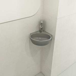 Alternate Image for BOCCHI Milano 13" Oval Corner Fireclay Bathroom Sink, Matte Gray, Single Faucet Hole, 1392-006-0126
