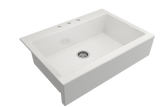 BOCCHI Nuova 34" Fireclay Farmhouse Sink Kit with Faucet and Accessories, White (sink) / Stainless Steel (faucet), 1500-001-2020SS