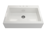 BOCCHI Nuova 34" Fireclay Farmhouse Sink Kit with Faucet and Accessories, White (sink) / Stainless Steel (faucet), 1500-001-2020SS