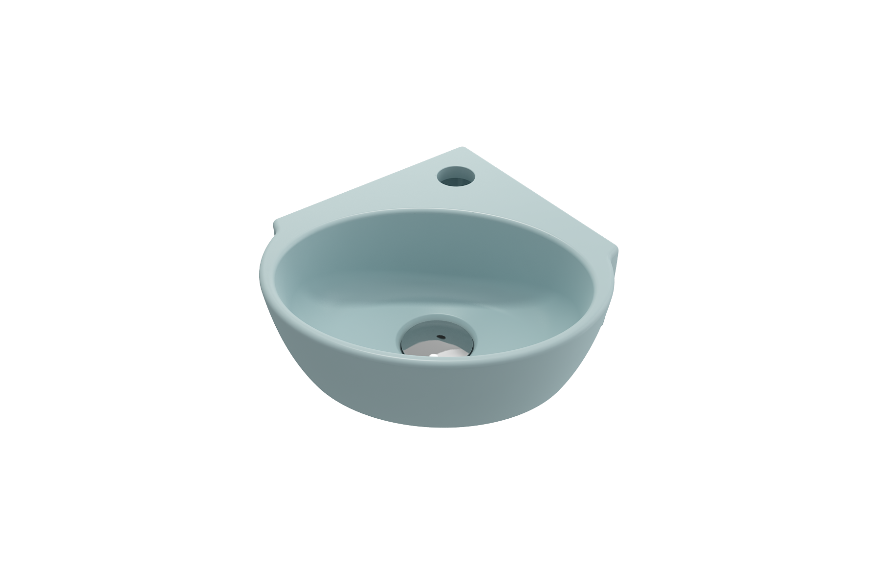 BOCCHI Milano 13" Oval Corner Fireclay Bathroom Sink, Matte Ice Blue, Single Faucet Hole, 1392-029-0126