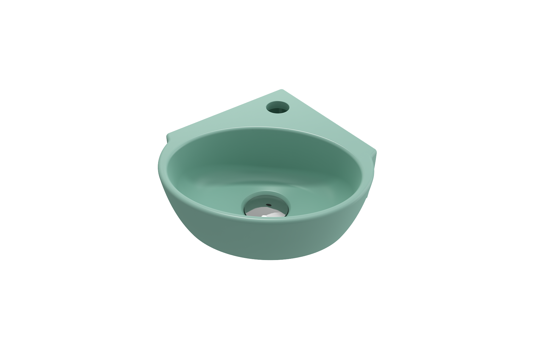 BOCCHI Milano 13" Oval Corner Fireclay Bathroom Sink, Matte Mint Green, Single Faucet Hole, 1392-033-0126