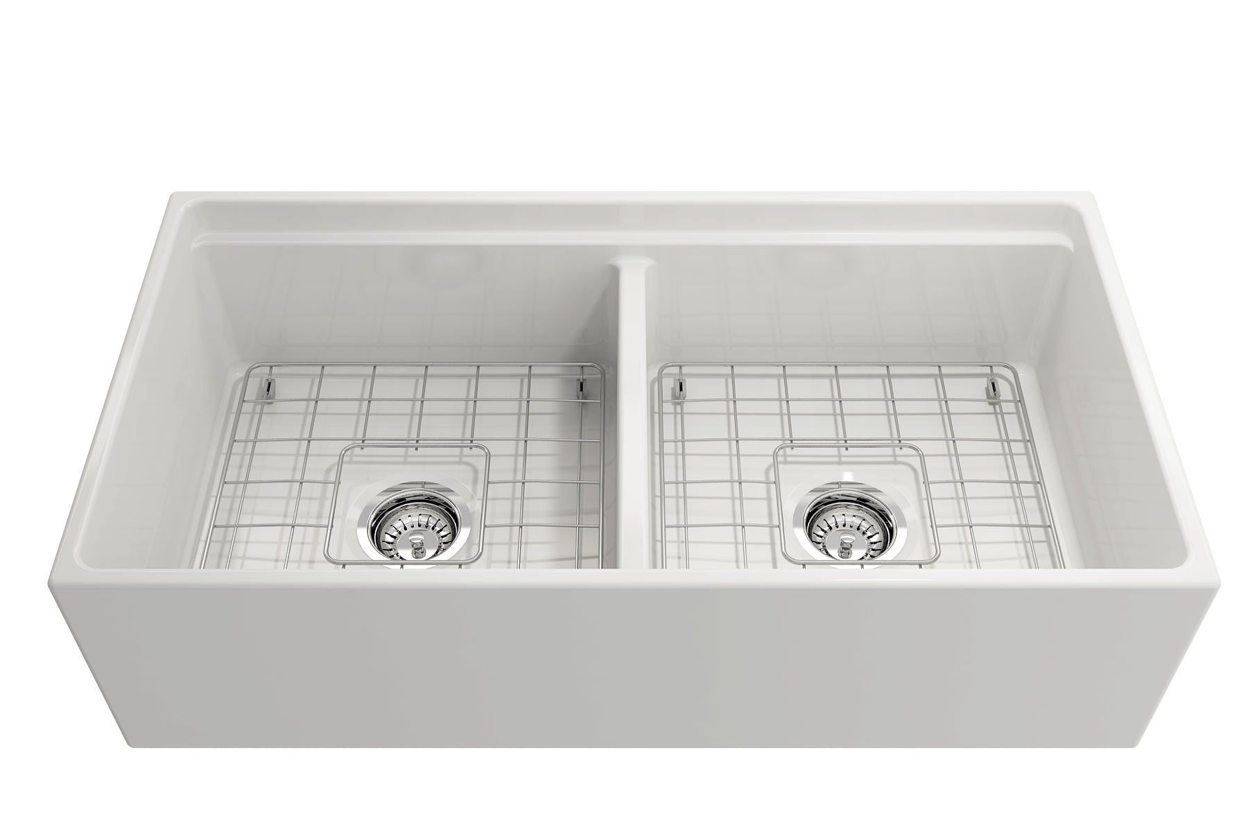 BOCCHI Contempo 36" White Fireclay Workstation Farmhouse Sink Kit with Chrome Faucet and Accessories, 50/50 Double Bowl, 1348-001-2020CH