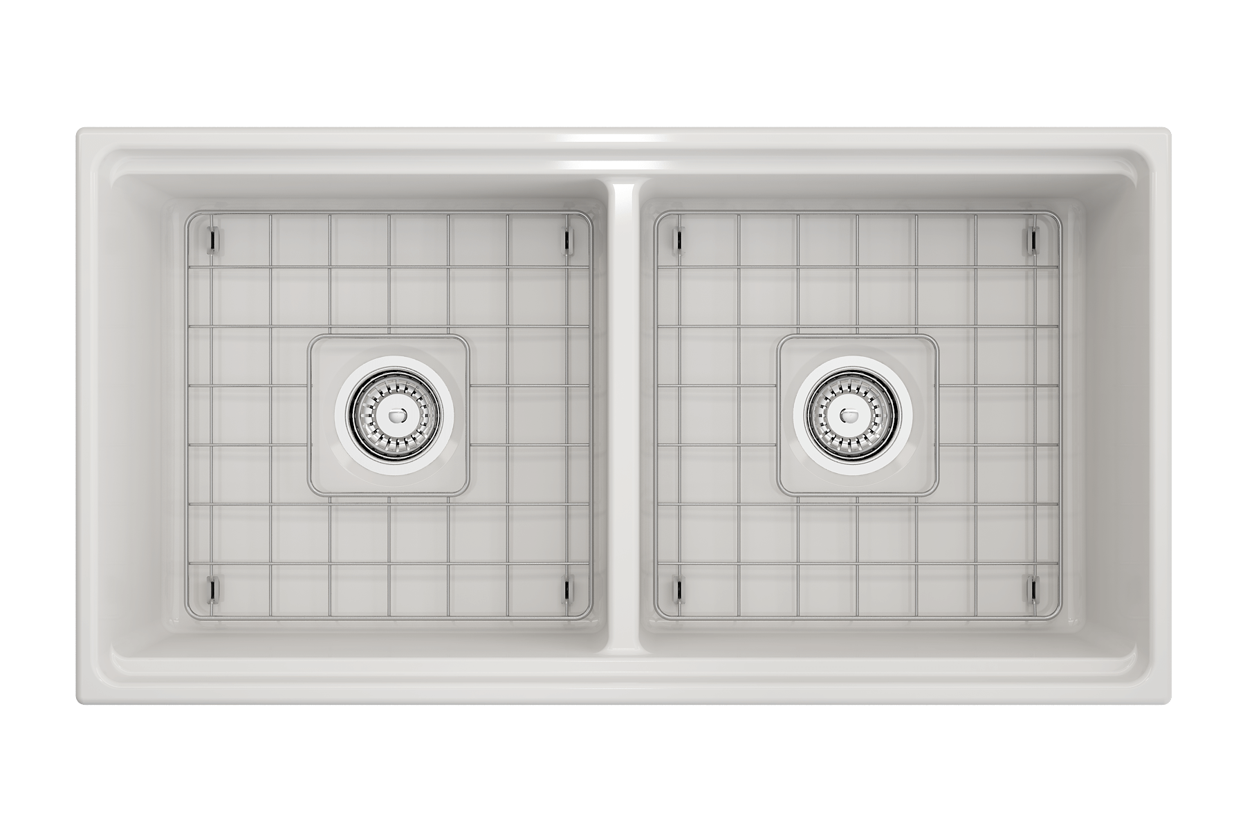 BOCCHI Contempo 36" White Fireclay Workstation Farmhouse Sink Kit with Chrome Faucet and Accessories, 50/50 Double Bowl, 1348-001-2020CH
