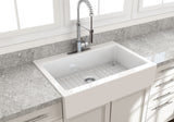 BOCCHI Nuova 34" Fireclay Farmhouse Sink Kit with Faucet and Accessories, White (sink) / Stainless Steel (faucet), 1500-001-2020SS