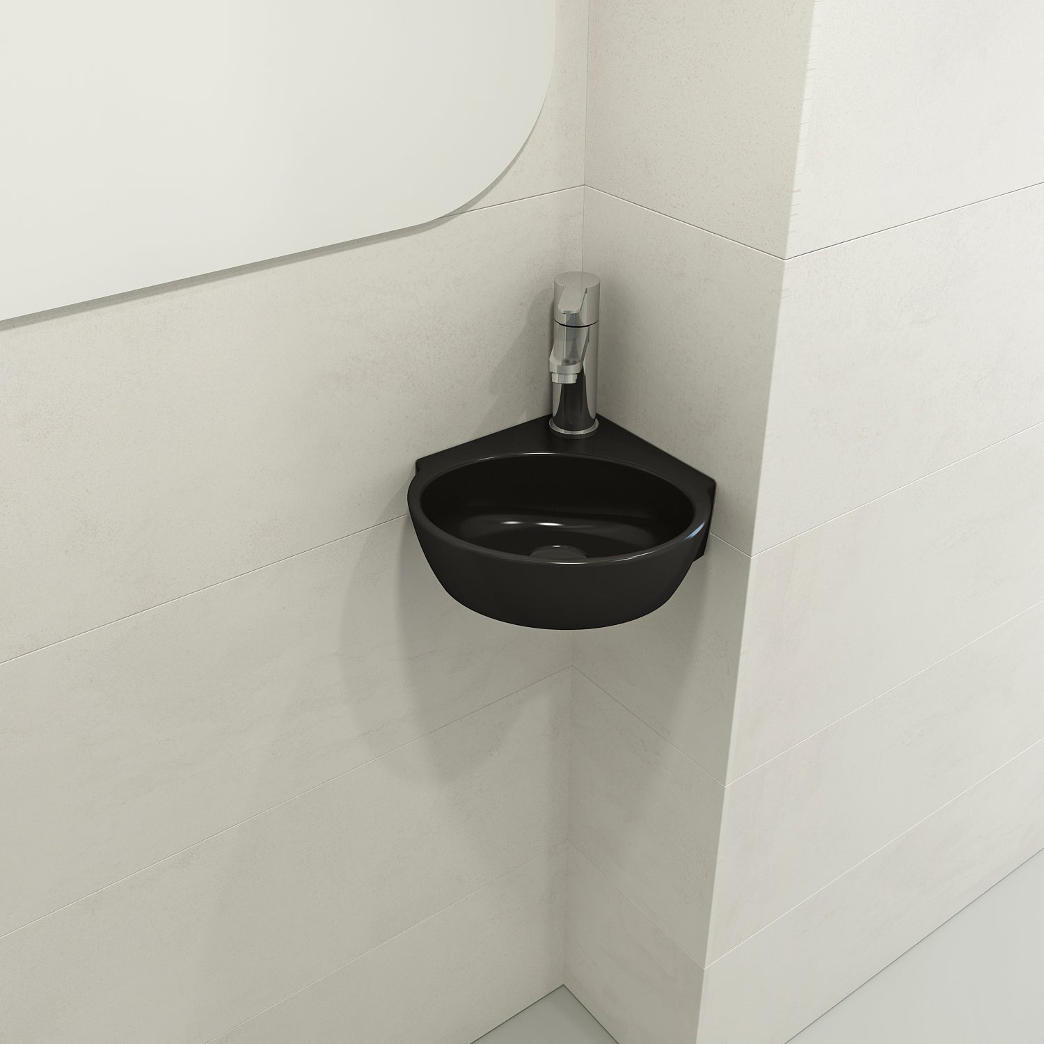 BOCCHI Milano 13" Oval Corner Fireclay Bathroom Sink, Matte Black, Single Faucet Hole, 1392-004-0126