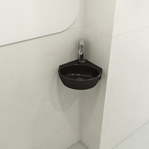 Alternate Image for BOCCHI Milano 13" Oval Corner Fireclay Bathroom Sink, Matte Black, Single Faucet Hole, 1392-004-0126